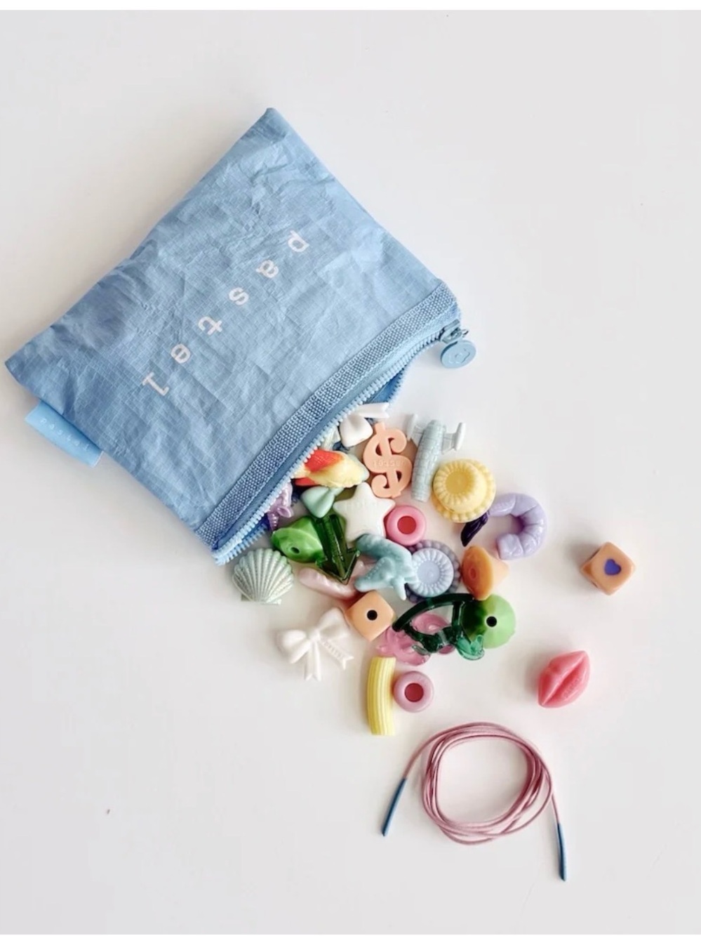 CJ Hendry Bead Pouch with 36 Mixed Pastel Charms cord and socks